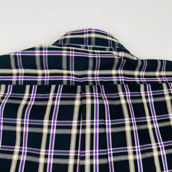 Peter Millar Mens Medium Plaid Button Down Shirt Navy Purple Cotton Long Sleeve - Picture 8 of 8